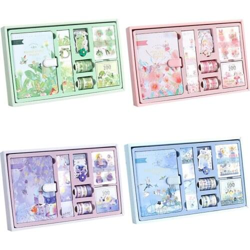 Fairy Tale Notebook with Stickers Tape Hand Book Set Gifts Box Pink Purple Girl Diary Student School Stationery Presents