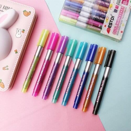 8 Colors/Pack Metallic Double Lines Drawing Markers Pen Sets Creative Colored Pen Stationery Art Pens For DIY Scrapbooking New