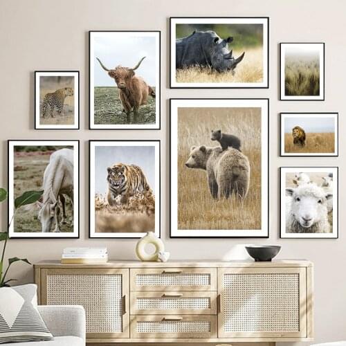 Lion Horse Bear Rhino Sheep Barley Animal Wall Art Canvas Painting Nordic Posters And Prints Wall Pictures For Living Room Decor