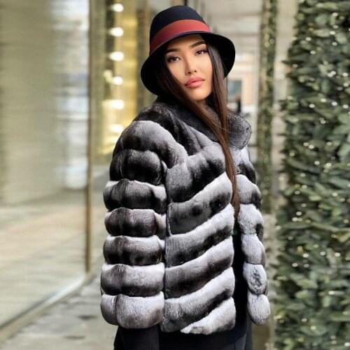 2021 New Real Rex Rabbit Fur Jacket Natural Women Whole Skin Genuine Rex Rabbit Fur Coats Chinchilla Color Luxury Fur Overcoat