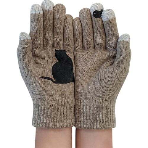 2021 Autumn And Winter Gloves Women Men Ladies Soft Woolen Gloves Fashion Outdoor Warm Solid Color Dog Bones Printing Gloves