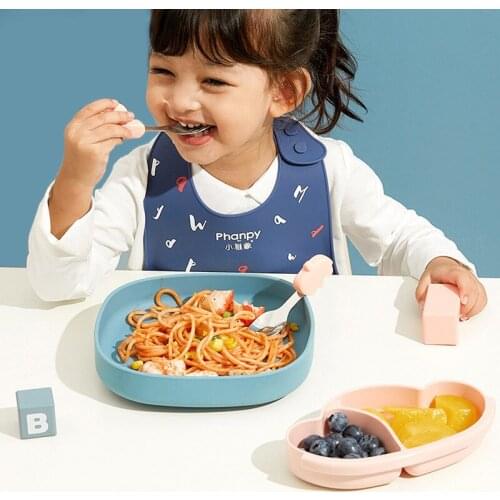 Ins Portable Silicone Sucker Plate Food Self Feeding for Kids Children Stratification Deformable Tableware Dishes Creative Gift