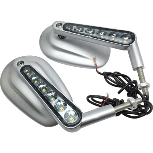 Silver Motorcycle Mirror Muscle LED Turn Signals Light Moto Rearview side mirrors case for Harley V-ROD V ROD VRSCF