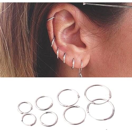 Trendy silver color Hoop Earings 7-16mm Small Circle Earrings For Summer Round Ladys Fashion Jewelry Brincos #265740