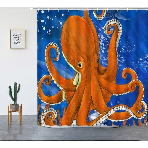 Octopus Print Shower Curtains Fun Ocean Cartoon Animals Bathroom Decor Polyester Fabric Cheap Bathtub Screen With Hooks Washable