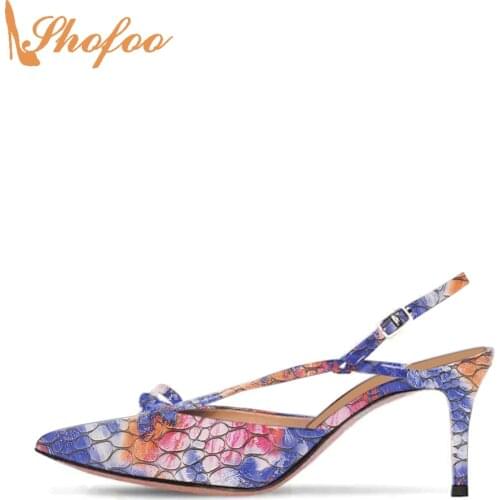 Multicolor Prints Woman Pumps Slingback Pointed Toe High Heels Large Size 13 16 Ladies Summer New Fashion Mature Shoes Shofoo