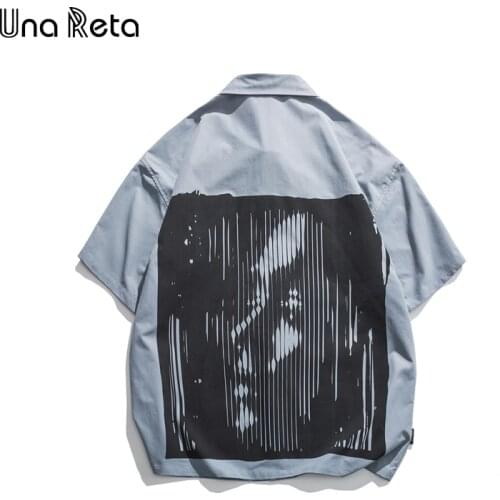 Una Reta Casual Short sleeve shirt Men 2021 New Loose Summer Tops Fashion Harujuku Hip hop face print Shirts Mens clothing