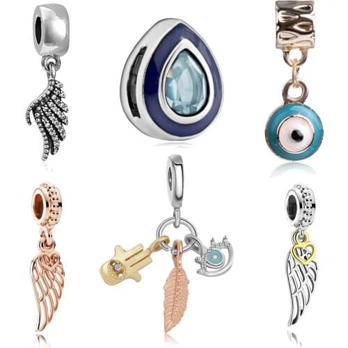 Devils Eye & Lucky wings & Angels eye pendant charms bracelet fit pandora European beads jewelry making for women gift