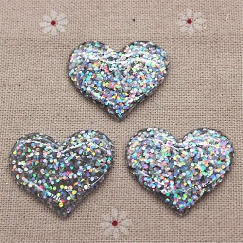 10pcs Cute Silver AB Glitter Sweet Heart Resin Flatback Cabochon DIY Scrapbooking Decorative Craft Making,31*37mm