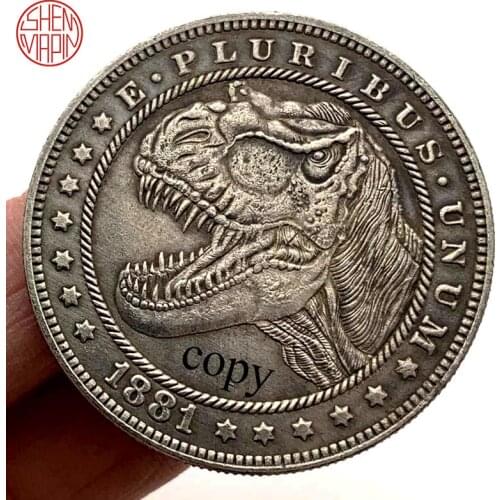 1881 Tyrannosaurus Hobo Nickel Copy Coin Dinosaur Copper Coins Collectibles Eagle Challenge Coin