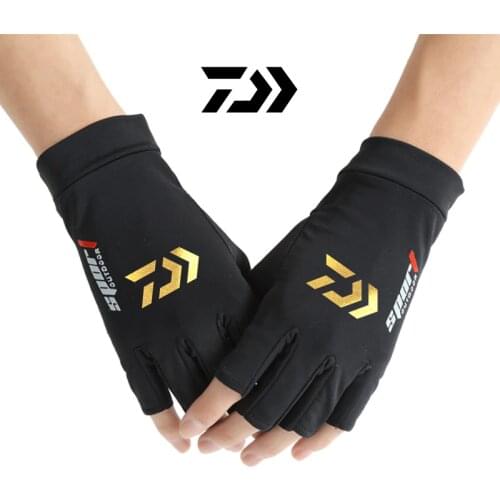 2021 Daiwa Half Finger Fishing Gloves Ice Silk Thin Section Elastic Riding Breathable Sweat-absorbing Sunscreen Outdoor Gloves
