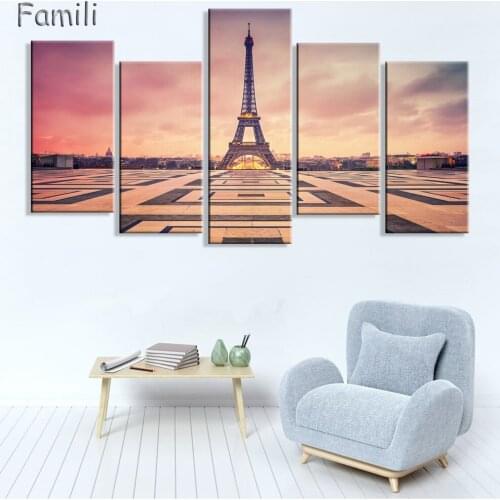 5pcs Canvas Picture Paris Eiffel Tower Painting Paintings on the wall Home Decoration Modular paintings on the wall