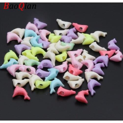 50pcs Cute Dolphin Acrylic Beads DIY Candy Color Marine Animal Beads Making Necklace Bracelet Jewelry Accessories 10x14mm