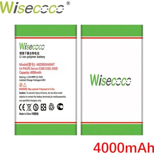 WISECOCO 4000mAh AB2900AWMT AB2900AWMC Battery For PHILIPS Xenium X1560 X1561 X5500 CTX1560 CTX1561 CTX5500 Phone+Tracking Code