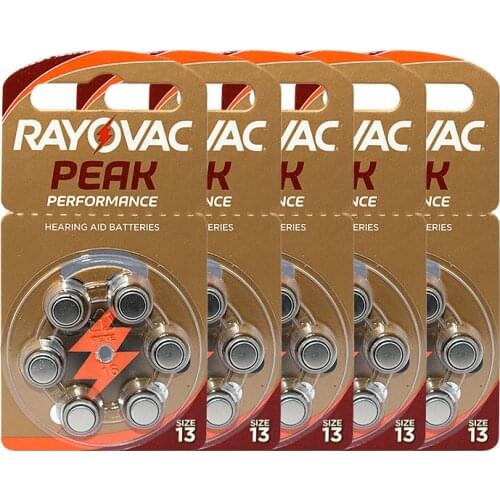 RAYOVAC PEAK - Zinc-air batteries for hearing aids, battery A13, 13A, ZA13, 13 PR48 and S13, 60 pieces