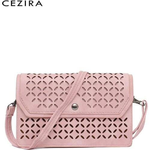 CEZIRA Fashion PU Leather Flap Shoulder Bags For Women Luxury Hollow Out Design Mini Crossbody Handbag Female Soft Messenger Bag