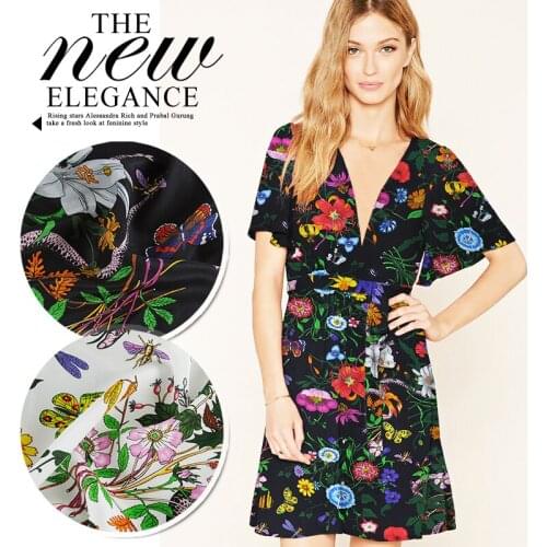 CNUM SCD114 100% Natural Silk Crepe De Chine/ Coquettish Garden /Silk Fabric Thin/ Width 1.45yd Thickness 12mm