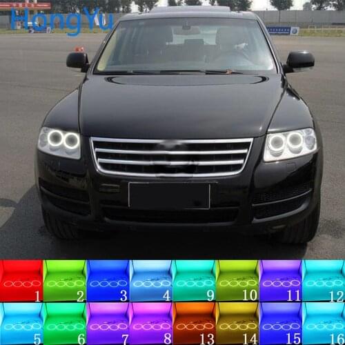 Headlight Multi-color RGB LED Angel Eyes Halo Ring Eye DRL RF Remote Control for Volkswagen VW Touareg 2003 - 2006 Accessories