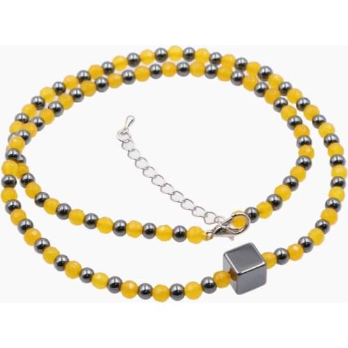 Exquisite Women Necklace 4mm Jades Stone Beads Natural Chalcedony Hematite Pendant Charming Chain Necklaces Jewelry 18inch A736