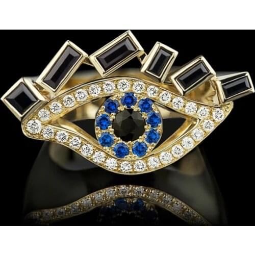 JK New Luxury Gold Color Unique Eye Shape Ring for Female Fashion Cocktail Party Personality Accessories Women Rings Jewelry