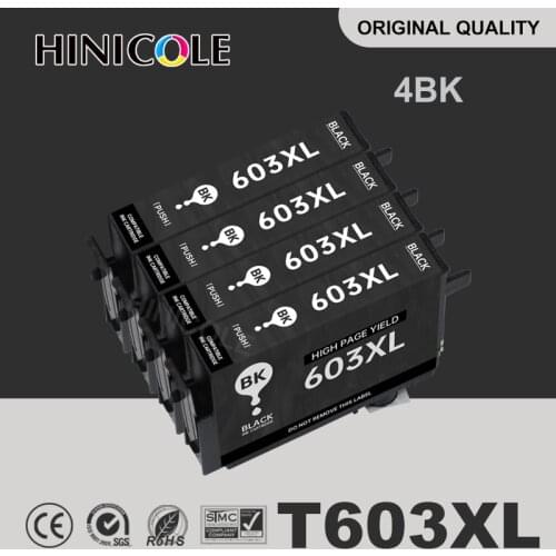 Hinicole 4BK T603XL Compatible Epson 603XL Ink Cartridge for Epson Printer XP-2100 XP-2105 XP-3100 XP-3105 XP-4100 XP-4105