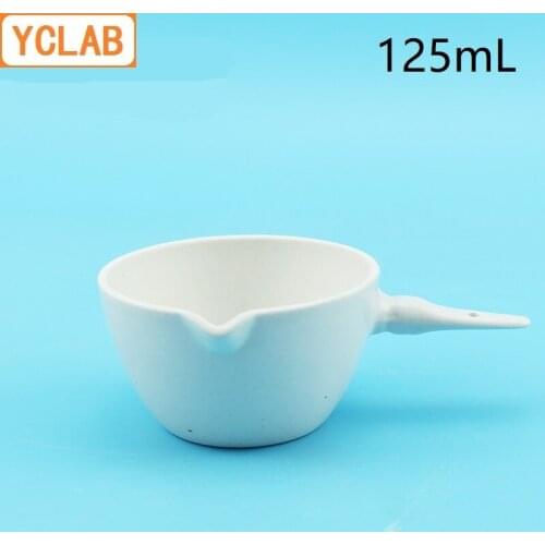YCLAB 125mL Ceramic Evaporating Dish with Handle Pottery Porcelain Crockery Earthen Laboratory Chemistry Equipment