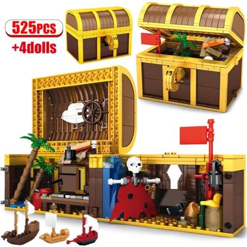 Creator Technical Pirates of the Caribbean Building Blocks Diy Ship Model Pirate Treasure Chest Figures Bricks Toys For Children