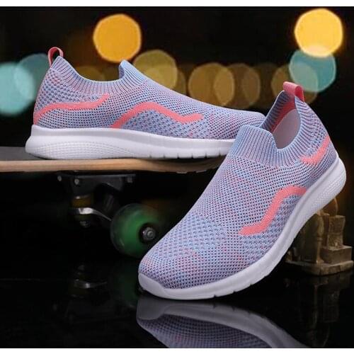 Womens Casual Shoes Convenient Fashion Slip-on Lightweight Sneakers Walking Weave Mesh Fabric Flats Shoes