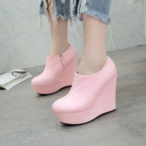 PXELENA Lovey Sweet Pink Ankle Boots Women Elegant Wedge High Heels Platform Short Boots Ladies Shoes Party Dress Office 2019