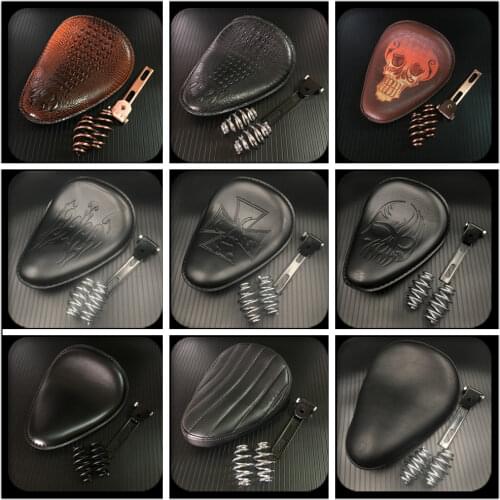 PU Leather Motorcycle 3" Spring Solo Bracket Seat For Harley Chopper Bobber Custom