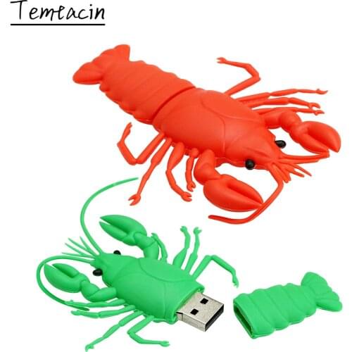 Cartoon Lobster USB Flash Drive 256GB Pen Drive Cle USB 2.0 Creative Shrimp Pendrive 8GB 16GB 32GB 64GB 128GB Memory Stick Disk