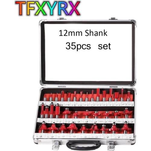 35pcs 12mm Professional Router Bit Set Tungsten Carbide Milling Cutter Set with Wooden Case for Wood