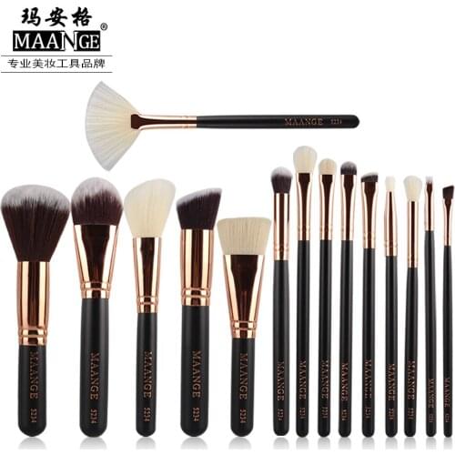 MAANGE Pro 15Pcs Luxury Complete Cosmetic Makeup Brushes Set Beauty Make Up Tools Kit Powder Blending Shadow Contour Brush Kits