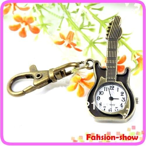 N94 2020 newest Shiping Unique Retro Quartz Guitar Design Pocket Watch Key Chain Keyring