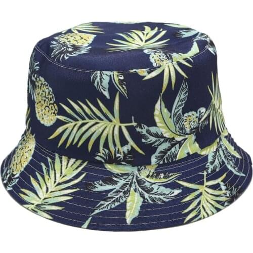 New Fashion Womens Summer Sunscreen Panama Bob Cap Bucket Hat Special Design Tropical Pineapple Hip-Hop Fishermen Hat