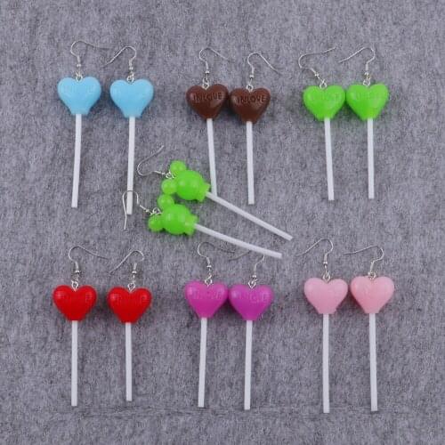 New Cute Cartoon Heart Lollipop Drop Earrings For Women Children Handmade Candy Colorful Resin Long Earrings Jewelry Gifts
