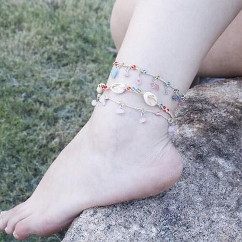 Summer beach shell anklet handmade colorful stone anklet colorful beaded anklet bohemian style girl jewelry gift