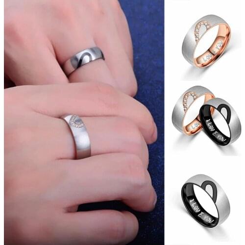 I Love You Couple Wedding Band Ring Heart Stainless Steel Anniversary Promise Rings for Women Men Engagement Jewelry Gift