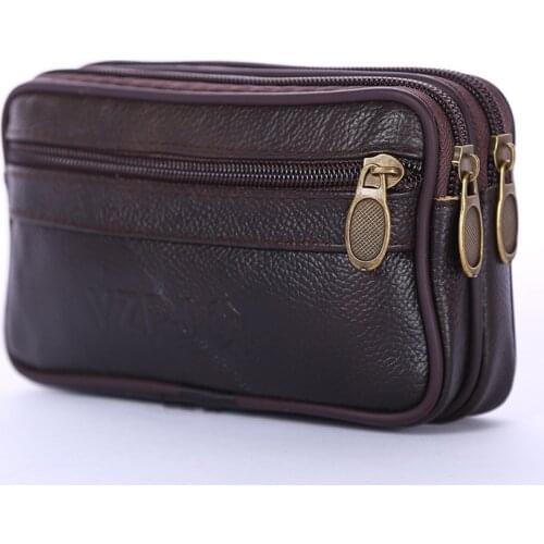Factory Wholesale 2020 Double Pull Leisure Leather Middle-Aged Mens Mobile Phone Waist Bag Wear Leather Belt Pockets Stall