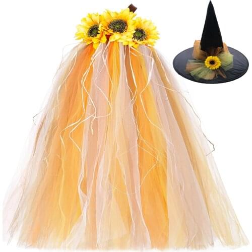 Autumn Sunflower Scarecrow Tutu Dress Kids Pumpkin Halloween Costumes for Girls Photo Prop Party Fall Themed Tulle Girls Dress