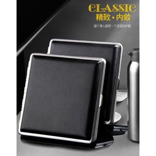 Gift for Mens Leather Cigarette Box 20 Sticks cigar Case Metal Leather Smoking Accessories Cigarette Storage Cover