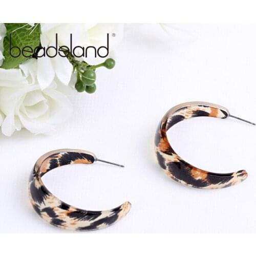 Beadsland Acetic Acrylic Hoop Earrings Vintage Fashion Half Round Design Women Girls Dancing Party Christmas Gift 39927