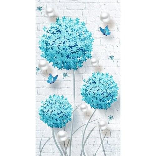Blue Dandelion Floral Diamond Painting Round Full Drill DIY Mosaic Embroidery 5D Cross Stitch Flower Butterfly Vertical version