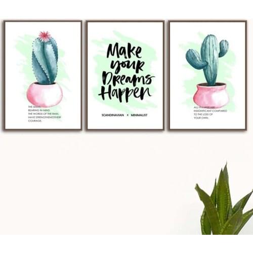 Nordic Watercolor Cactus Plants And Text Decoration Painting Wall Art Posters HD Print Pictures For Living Room Bedroom Decor