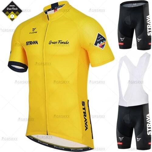 STRAVA 2021 Pro Cycling Jersey Male Bike Racing Polyester Summer Short Sleeve Shirt Gel Cycling Bib Short Mountain Bike Bib Set