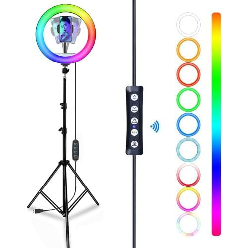 LED Ring Lights RGB 8 10Inch Dimmable LED Selfie Ring Light with Stand without tripod Photography lamp Phone Studio Desktop