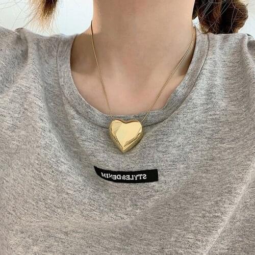 Titanium Steel Fashion Minimalist Smooth Large Heart Shaped Pendant Necklace Silver Color Cute Charm Necklace For Women