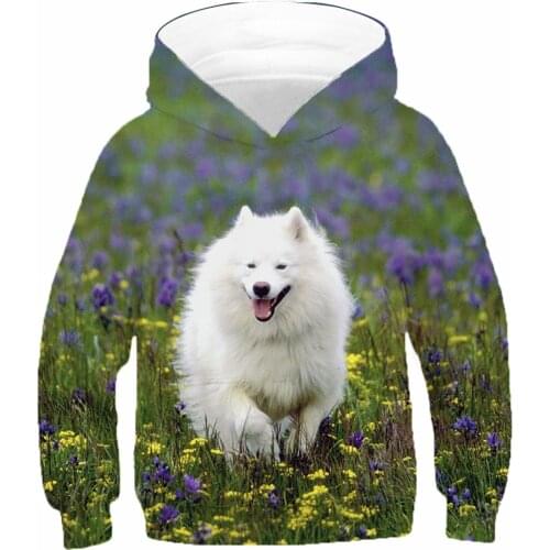 Boys Girls Lovely Sharpei Samoyed Bulldog Fox Print Hoodies Spring Autumn Children Casual Hooded Sweatshirts Kids Pullover Tops