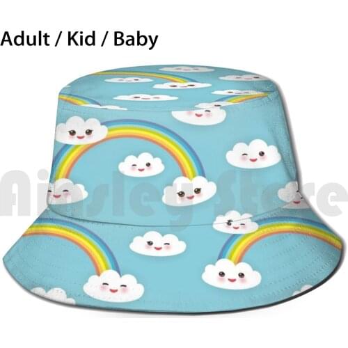 Happy Rainbow And Clouds Pattern Kawaii Funny White Clouds With Pink Cheeks And Winking Eyes Anti Dust