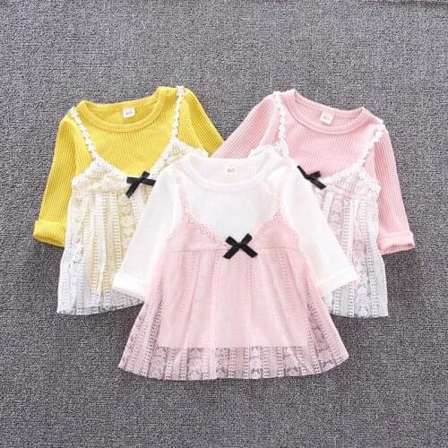 Baby girl spring outfit new fashion two-piece suit spring and autumn baby children leisure lace girl two-piece suit